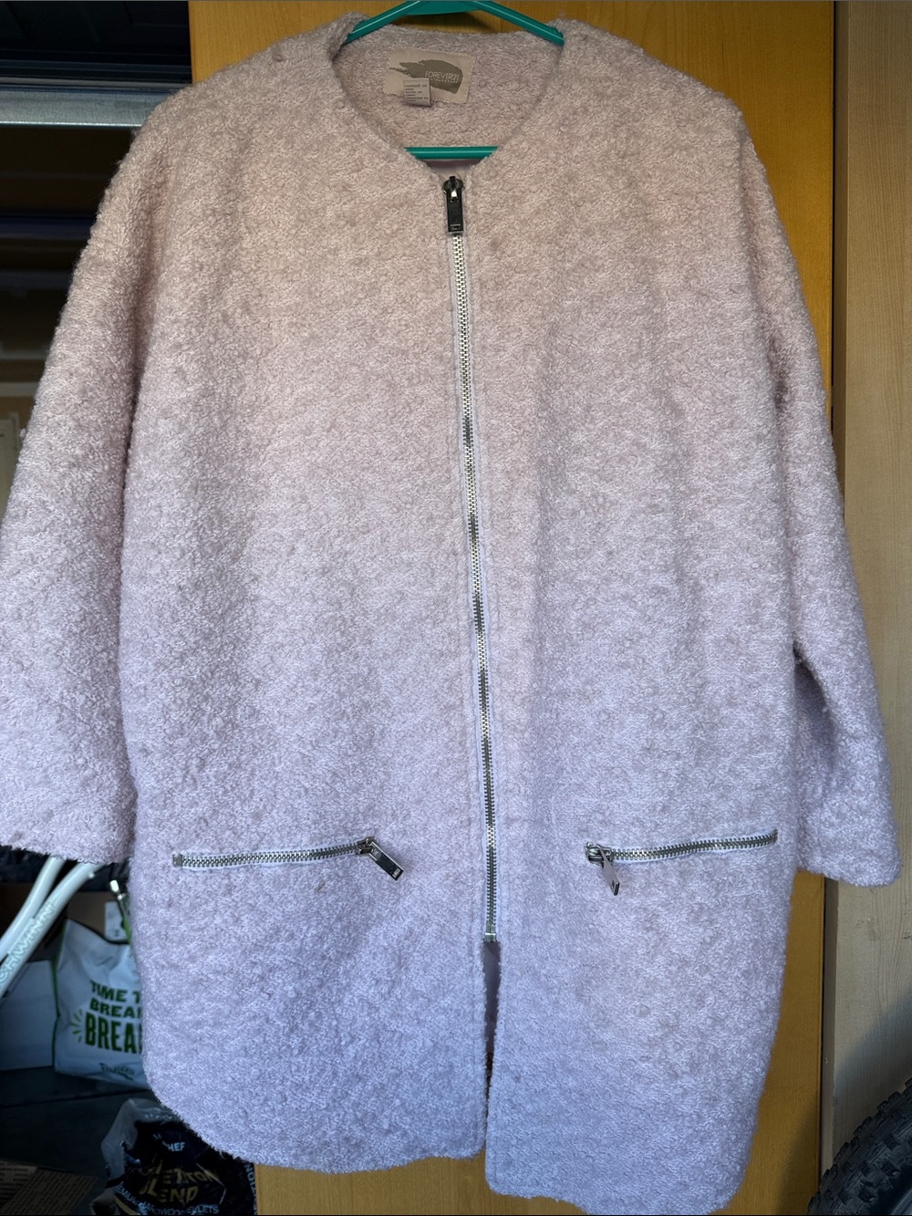 Forever 21 Women’s Boucle Zip-Front Coat - Light Pink